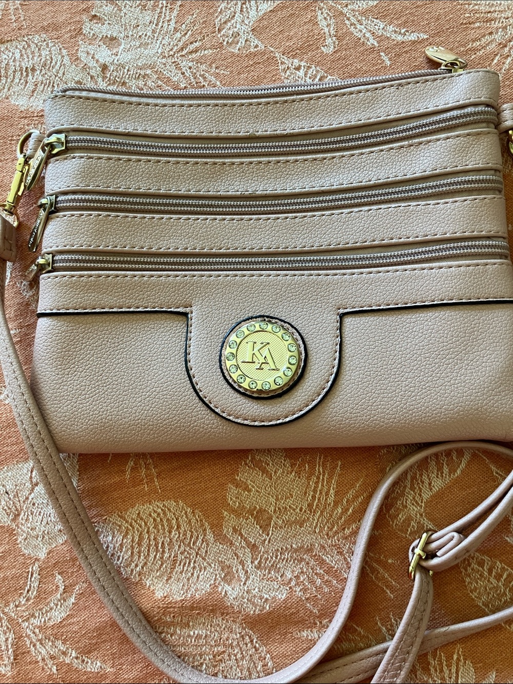 Embellished Button Crossbody Bag in Light Beige